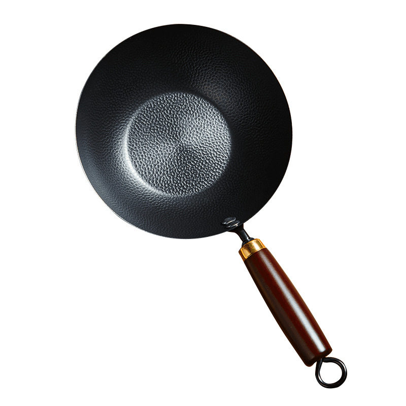 Ručno kovani željezni wok, kineskog stila, stakleni poklopac, jednostruko dno, težina 2 kg