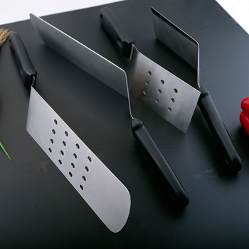 Teppanyaki lopatica od nehrđajućeg čelika s plastičnom ručkom; set alata za roštilj uključuje klip, vilicu i lopaticu; nepreklopni dizajn