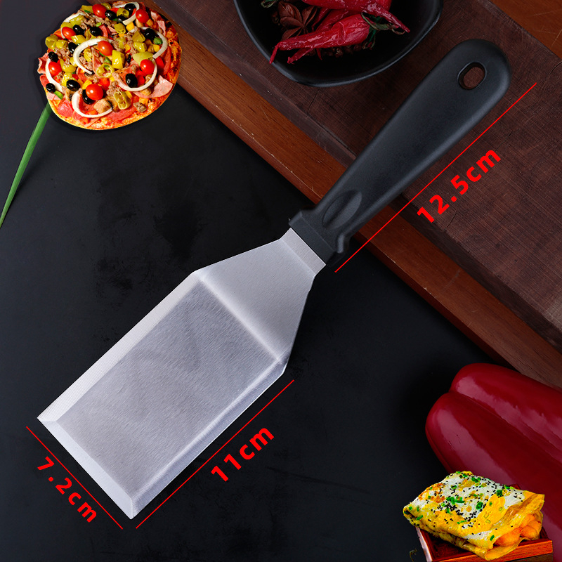 Teppanyaki lopatica od nehrđajućeg čelika s plastičnom ručkom; set alata za roštilj uključuje klip, vilicu i lopaticu; nepreklopni dizajn