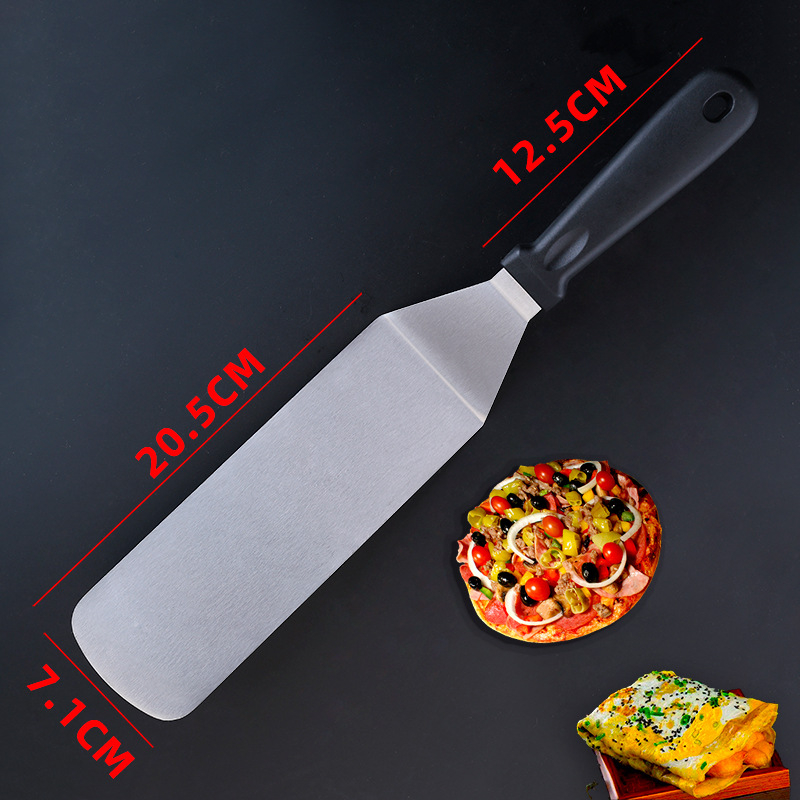 Teppanyaki lopatica od nehrđajućeg čelika s plastičnom ručkom; set alata za roštilj uključuje klip, vilicu i lopaticu; nepreklopni dizajn