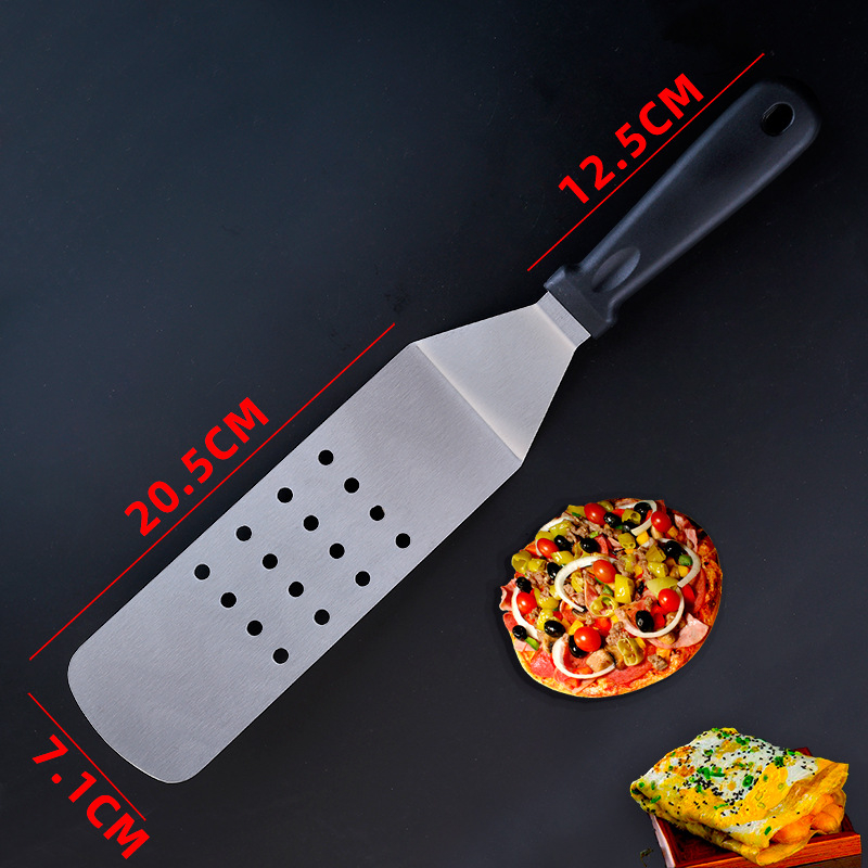 Teppanyaki lopatica od nehrđajućeg čelika s plastičnom ručkom; set alata za roštilj uključuje klip, vilicu i lopaticu; nepreklopni dizajn