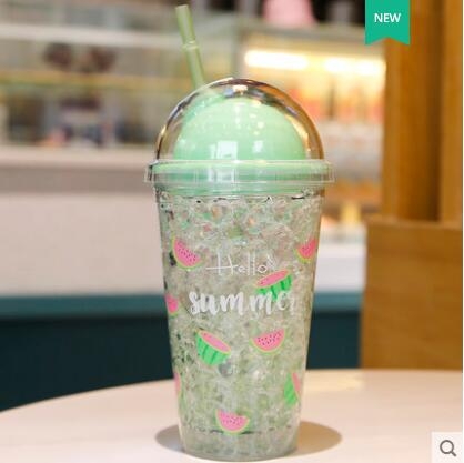 Чаша за охлаждане с двойна стена и капак, пластмасова чаша със сламка и лого