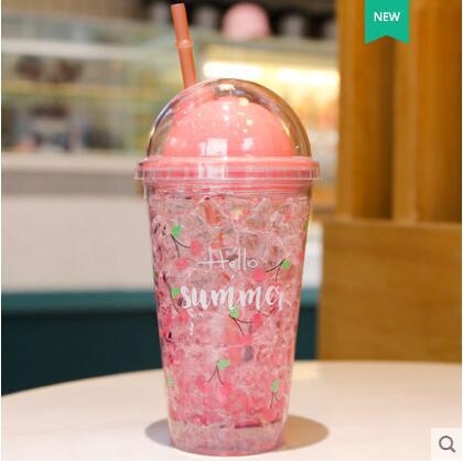 Чаша за охлаждане с двойна стена и капак, пластмасова чаша със сламка и лого