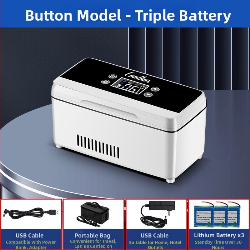 Преносим мини хладилник за инсулин за кола и дом, охлаждане 0-8°C, 12V, 10W, презареждащ се