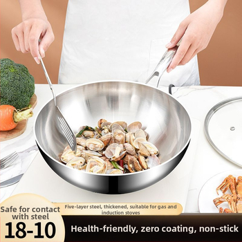 Wok z nerezovej ocele 304, bez povlaku, s sklenenou pokrievkou, trojvrstvové dno, priemer 20–28 cm