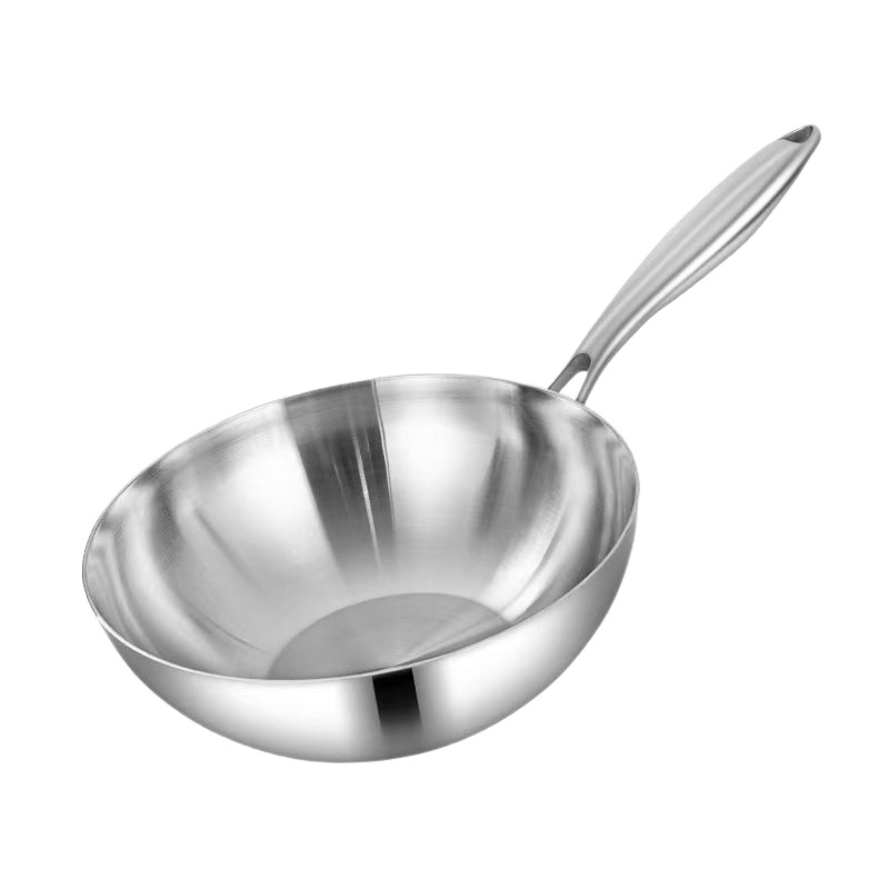 Rozsdamentes acél wok üvegfedővel, bevonat nélkül, háromrétegű alj, minden főzőlaphoz kompatibilis