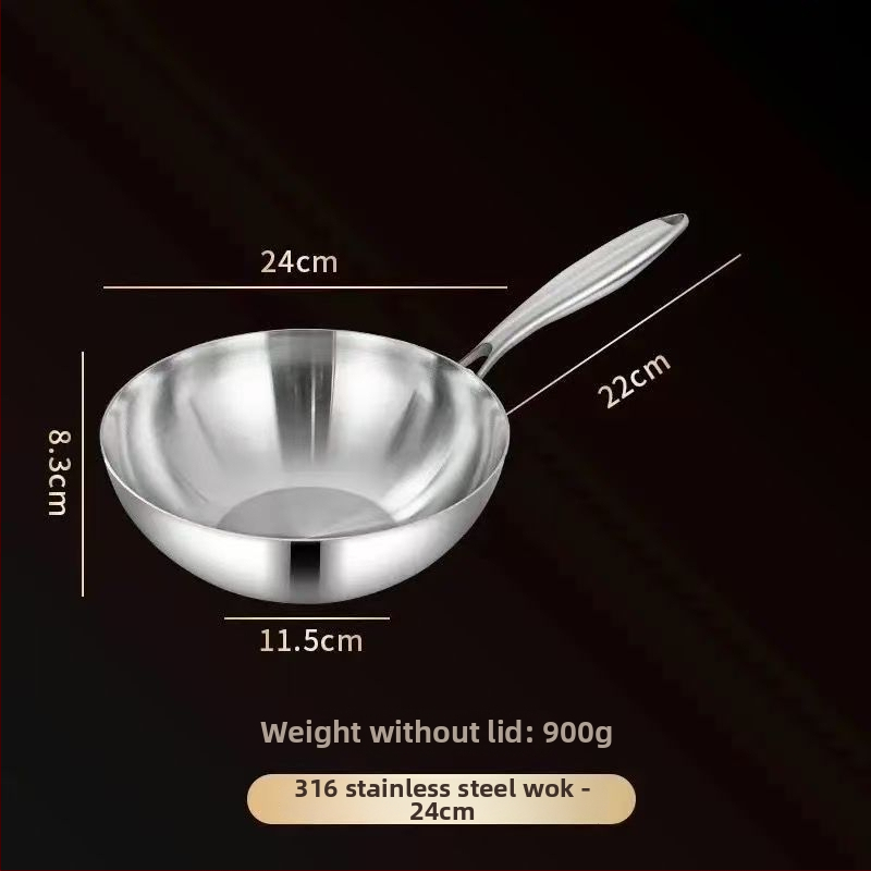 Wok z nerezovej ocele 304, bez povlaku, s sklenenou pokrievkou, trojvrstvové dno, priemer 20–28 cm