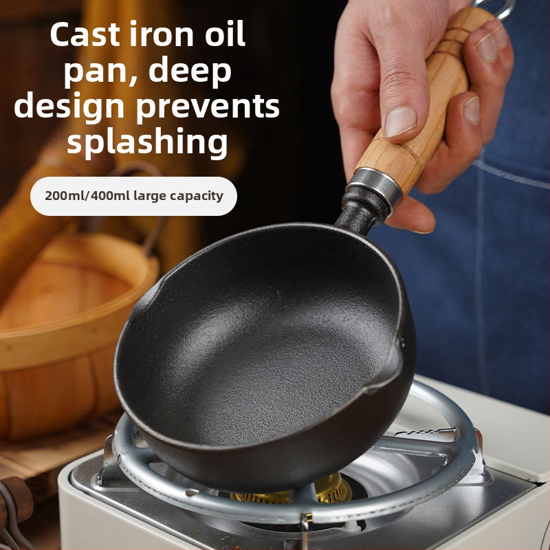 Tiganj od lijevanog željeza za prženje, bez premaza, dubina 4–5 cm, kompatibilan sa svim pločama, težina 0,52–0,67 kg