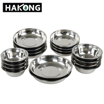 Harlem HALIN set posuđa od nehrđajućeg čelika za kampiranje, 18-dijelni, prijenosni za 4+ osobe, s 10 tanjuri i 8 zdjela