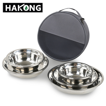 Harlem HALIN set posuđa od nehrđajućeg čelika za kampiranje, 18-dijelni, prijenosni za 4+ osobe, s 10 tanjuri i 8 zdjela