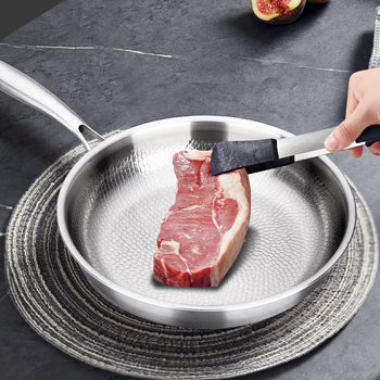Titanijeva tava za steak – bez premaza, s trostrukim dnom, staklenim poklopcem, za prženje, dinstanje i pirjanje