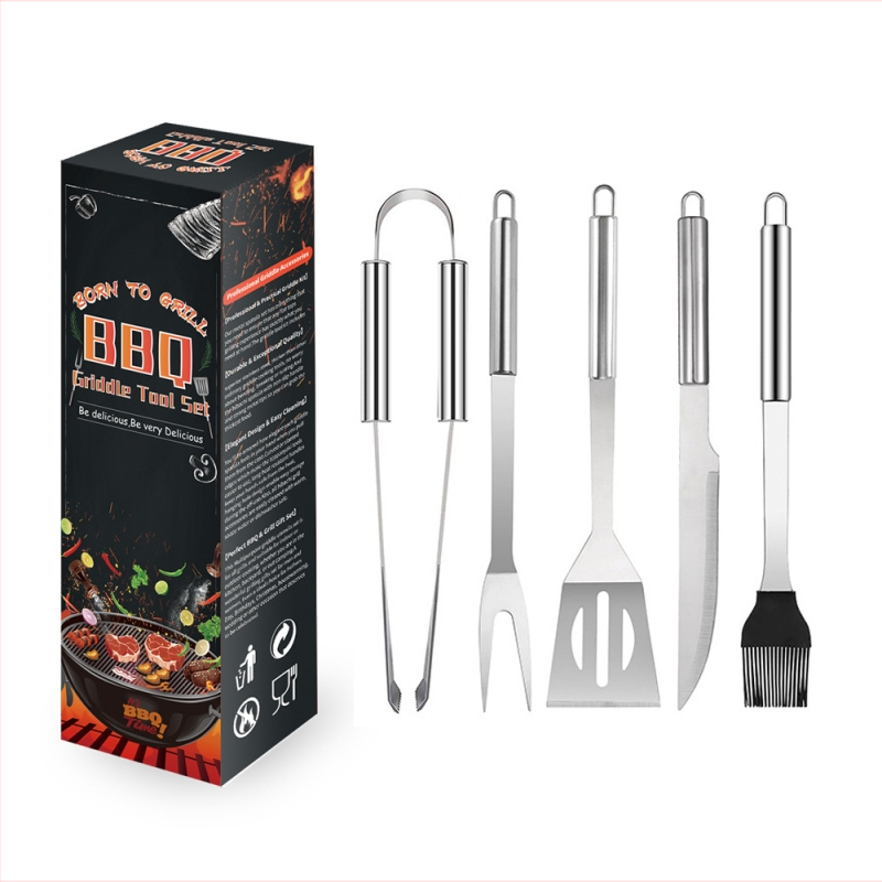 Sada nástrojov na grilovanie z nehrdzavejúcej ocele s nožom, vidličkou, kefou a lopatkou – prenosná súprava pre domáce použitie