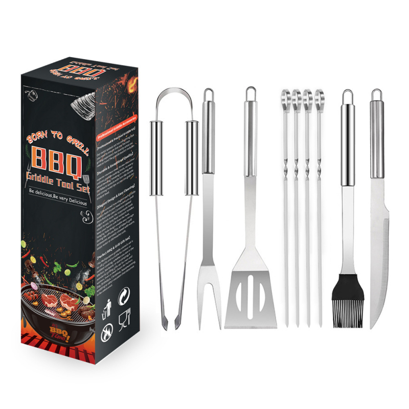 Set alata za roštilj od nehrđajućeg čelika sa nožem, vilicom, četkom i lopaticom – prijenosni vanjski kuhinjski komplet za kućnu upotrebu