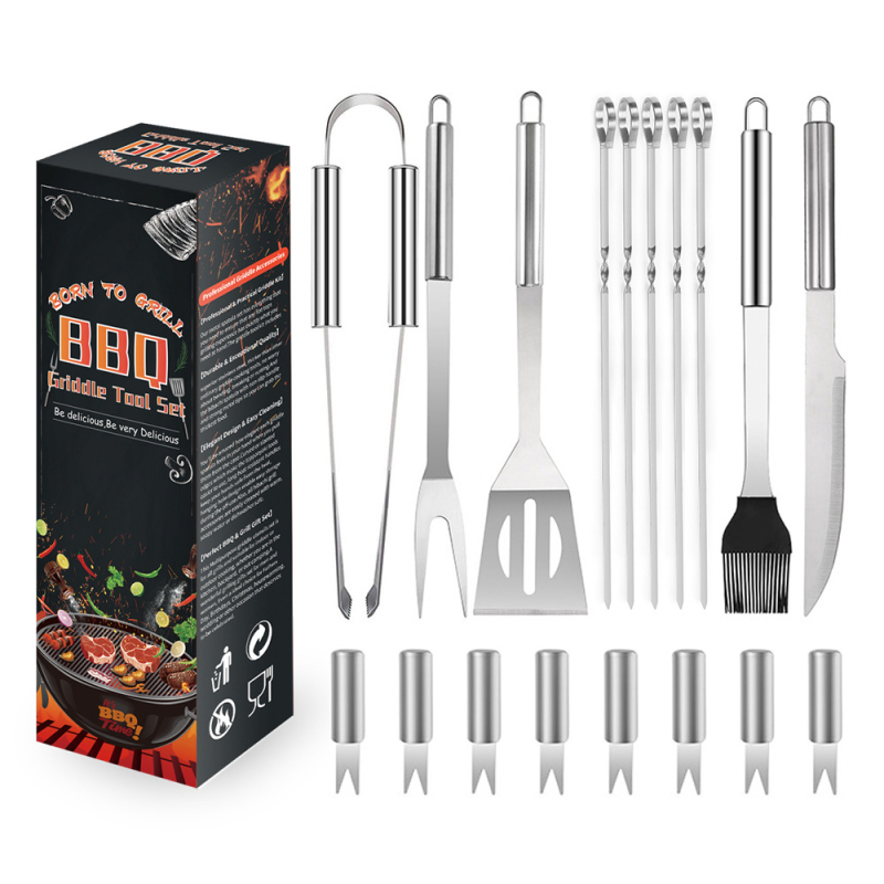 Set alata za roštilj od nehrđajućeg čelika sa nožem, vilicom, četkom i lopaticom – prijenosni vanjski kuhinjski komplet za kućnu upotrebu