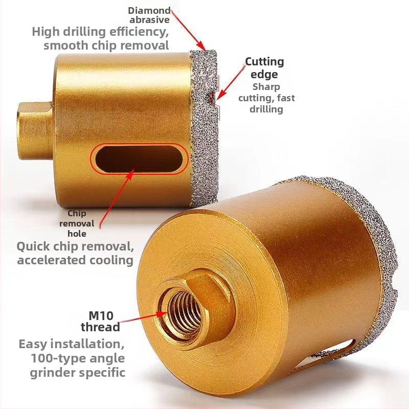 Vŕtanie do uhlovej brúsky – suché vŕtanie, multifunkčné pre mramor, vitro tehla, kameň, granit a dlaždice; kruhový; Materiál: Brazing