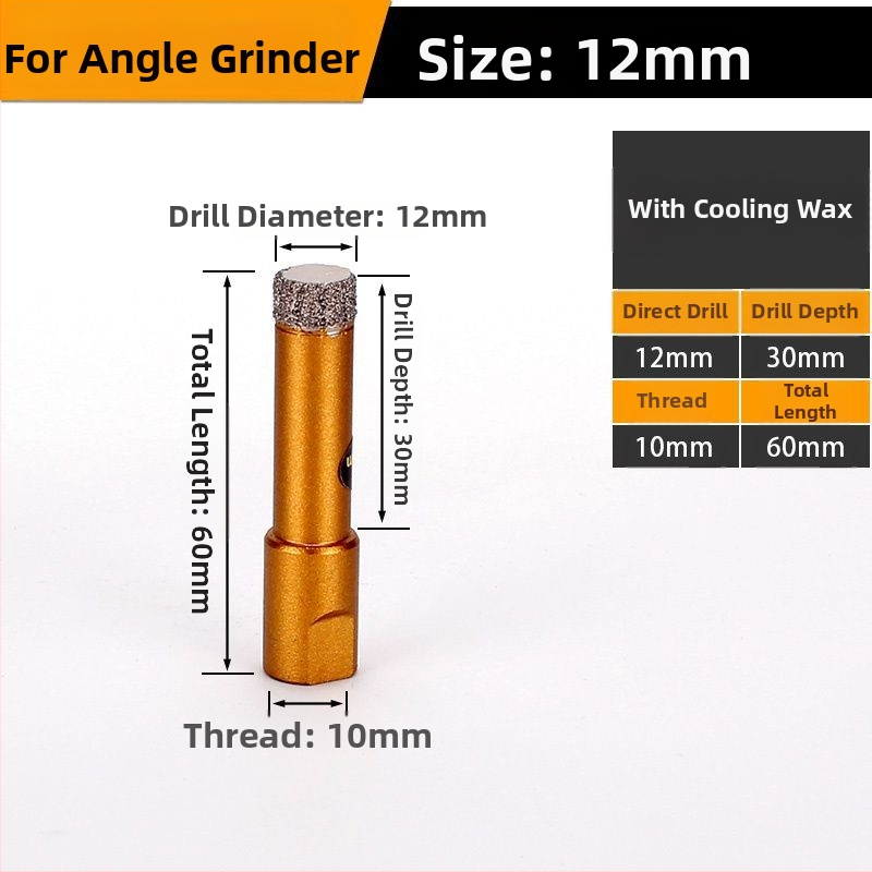 Vŕtanie do uhlovej brúsky – suché vŕtanie, multifunkčné pre mramor, vitro tehla, kameň, granit a dlaždice; kruhový; Materiál: Brazing