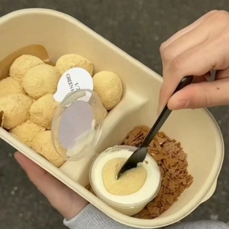Кутия за mochi с двойно отделение, от целулозна маса, за замразяване, с отделение за сос за потапяне