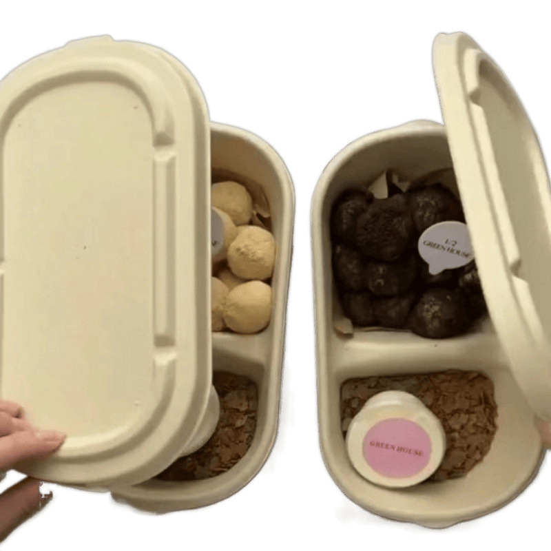 Кутия за mochi с двойно отделение, от целулозна маса, за замразяване, с отделение за сос за потапяне