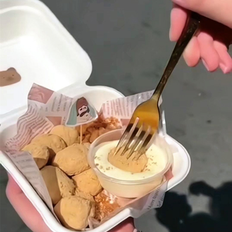 Кутия за mochi с двойно отделение, от целулозна маса, за замразяване, с отделение за сос за потапяне