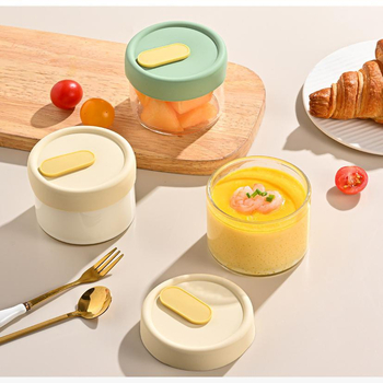 Боросиликатно стъклено бурканче за супи – хранително качество, за съхранение и замразяване на супа, подходящо за микровълнова фурна, кръгла форма, капак с уплътнение