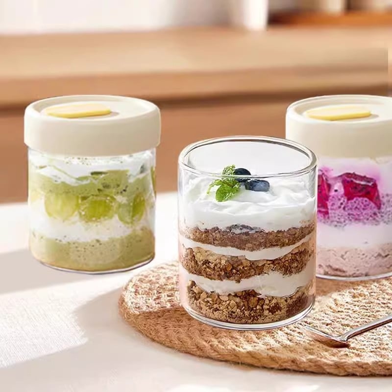 Боросиликатно стъклено бурканче за супи – хранително качество, за съхранение и замразяване на супа, подходящо за микровълнова фурна, кръгла форма, капак с уплътнение