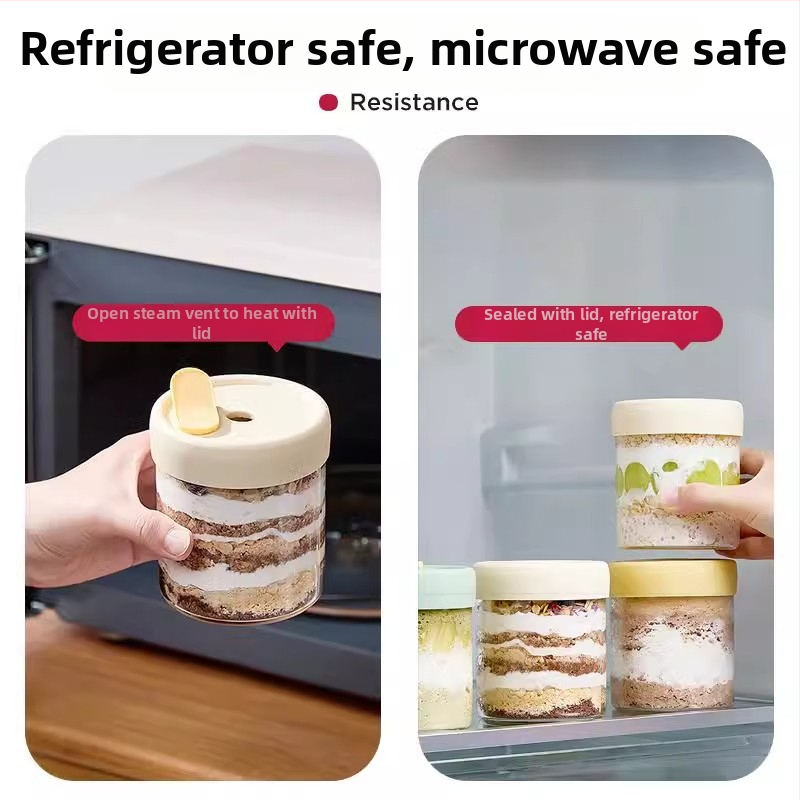 Боросиликатно стъклено бурканче за супи – хранително качество, за съхранение и замразяване на супа, подходящо за микровълнова фурна, кръгла форма, капак с уплътнение