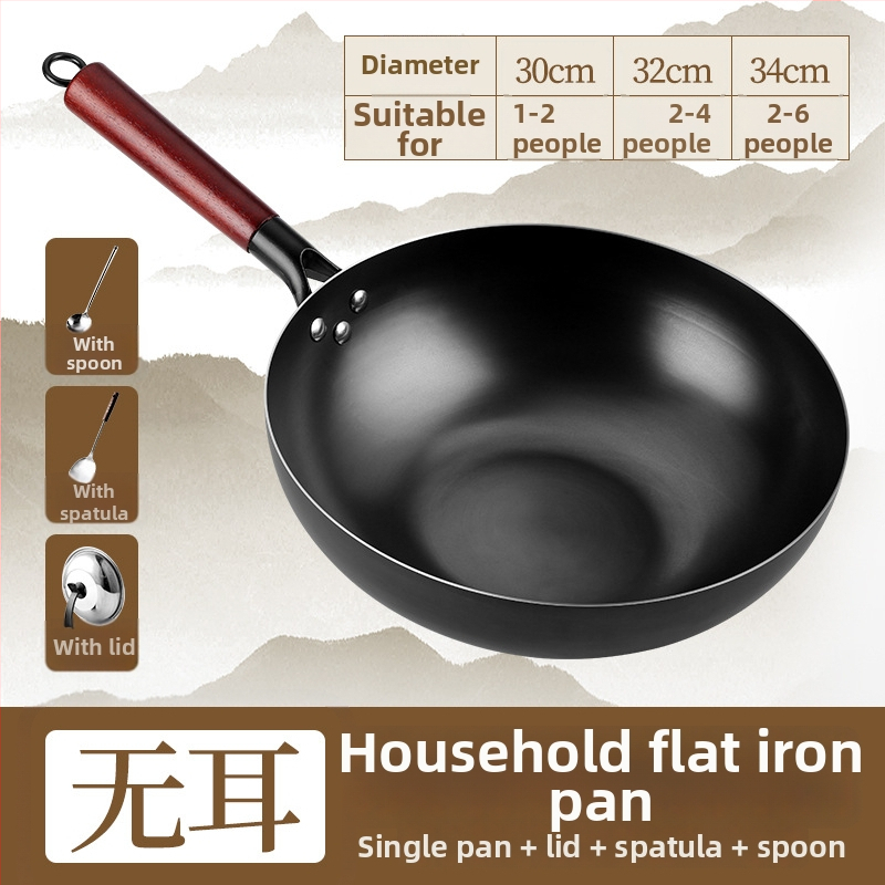 Wok z rafinovaného železa, kompatibilný s indukčnou platňou, hĺbka 9,4 cm, dno s jedným kusom, odolný voči hrdzi