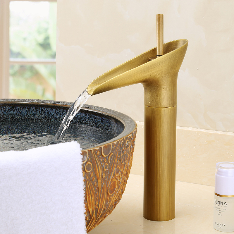 Európai stílusú antik mosdó csaptele, asztali mosdóhoz, réz test, kerámia kartridž, keverő, forró és hideg víz, 0–100°C, 1.0 MPa