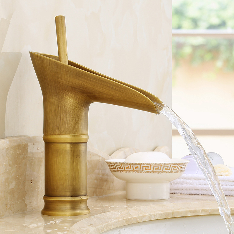 Európai stílusú antik mosdó csaptele, asztali mosdóhoz, réz test, kerámia kartridž, keverő, forró és hideg víz, 0–100°C, 1.0 MPa