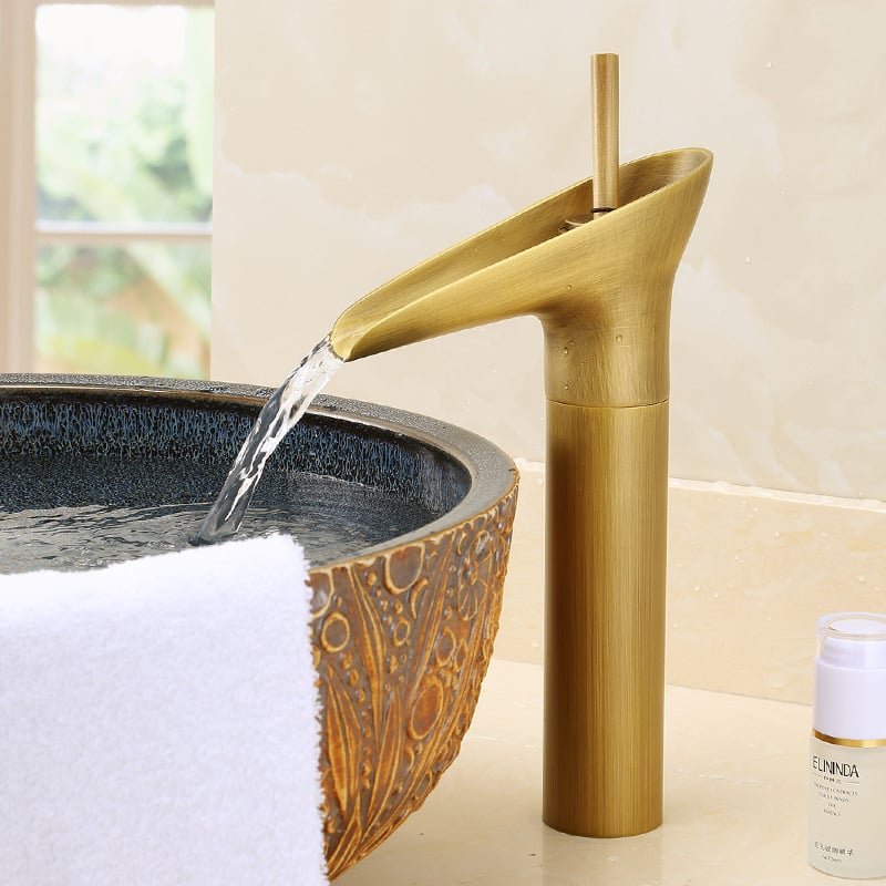 Európai stílusú antik mosdó csaptele, asztali mosdóhoz, réz test, kerámia kartridž, keverő, forró és hideg víz, 0–100°C, 1.0 MPa