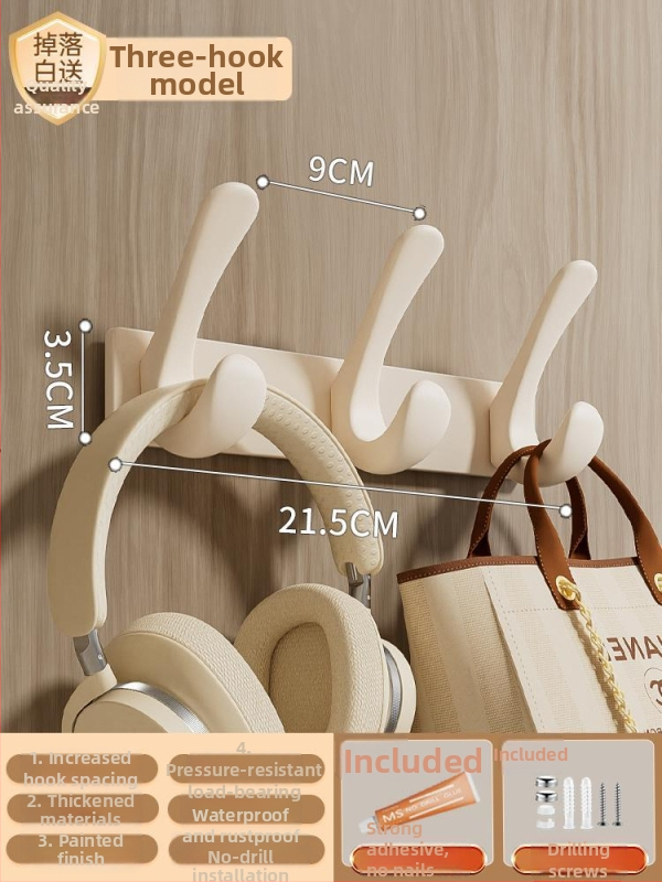 Adhezívny vešiak na dvere, bez vŕtania, materiál: uhlíková oceľ + ABS, moderný minimalistický štýl s tromi radmi vešiakov, nosnosť 3-5 kg