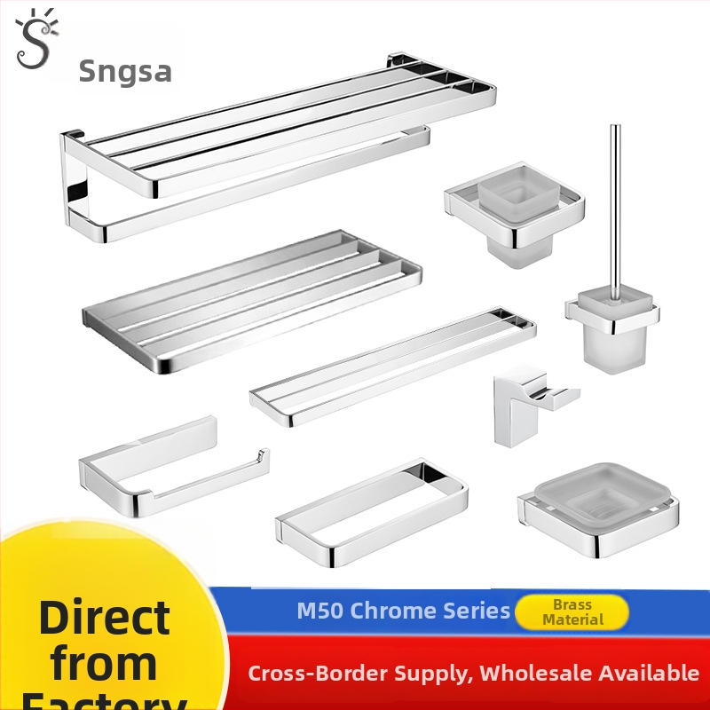 Moderne minimalistički set za kupaonu od čistog bakra s kromiranom završnom obradom, držač ručnika, 2-6 dijelova