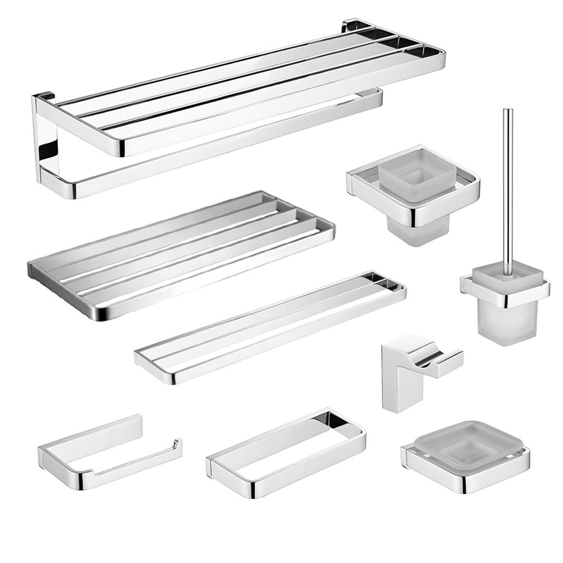 Moderne minimalistički set za kupaonu od čistog bakra s kromiranom završnom obradom, držač ručnika, 2-6 dijelova