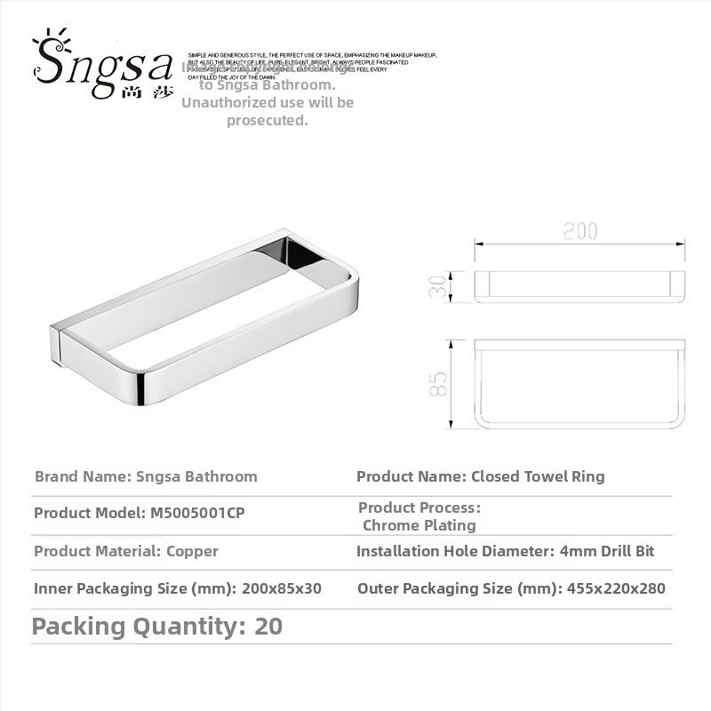 Moderne minimalistički set za kupaonu od čistog bakra s kromiranom završnom obradom, držač ručnika, 2-6 dijelova