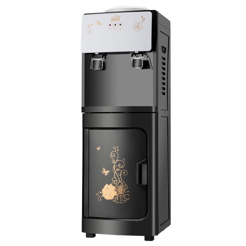 Függőleges forró–hideg vízadagoló háztartási használatra, jégkészítő funkcióval és felülről tölthető palacktartóval