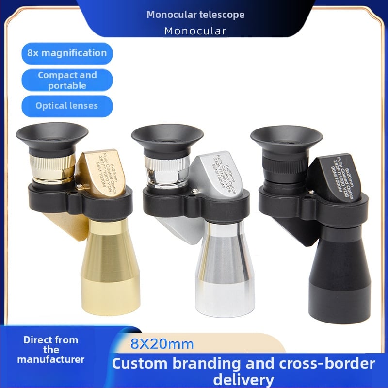 Монокулярен телескоп, полуметален корпус, модел 8x20 ъглов телескоп, 10x увеличение, зрително поле 96 м/1000 м, Global Eagle
