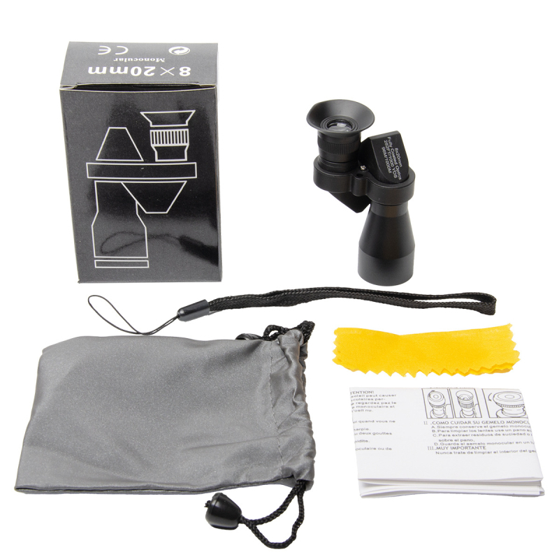 Монокулярен телескоп, полуметален корпус, модел 8x20 ъглов телескоп, 10x увеличение, зрително поле 96 м/1000 м, Global Eagle