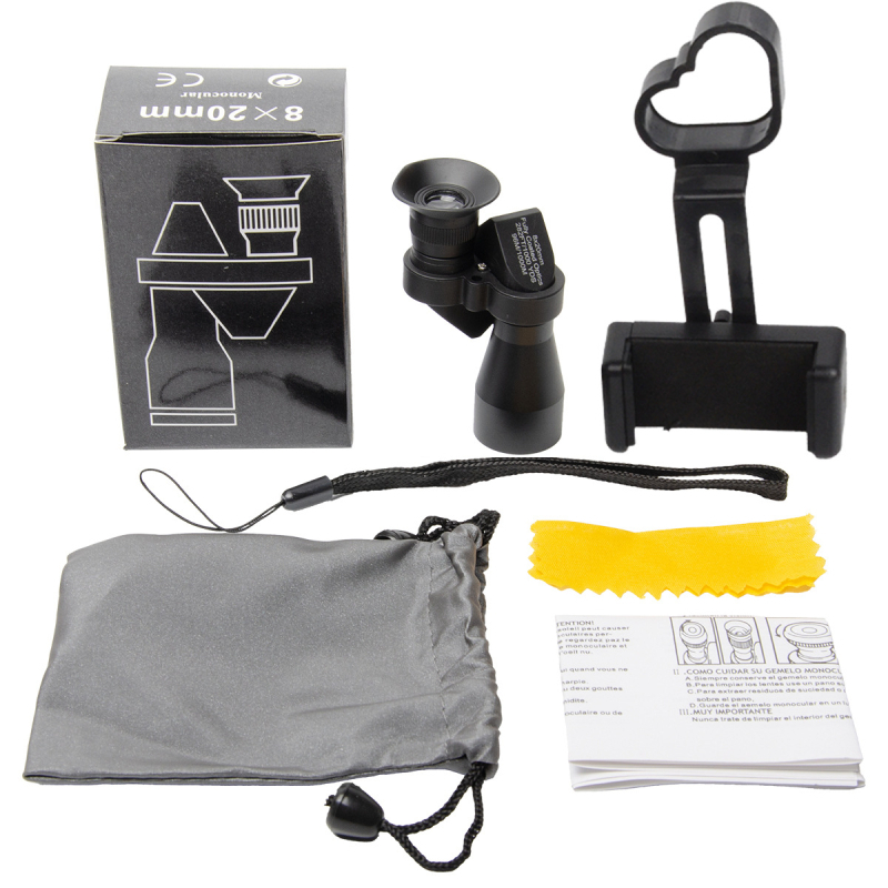 Монокулярен телескоп, полуметален корпус, модел 8x20 ъглов телескоп, 10x увеличение, зрително поле 96 м/1000 м, Global Eagle