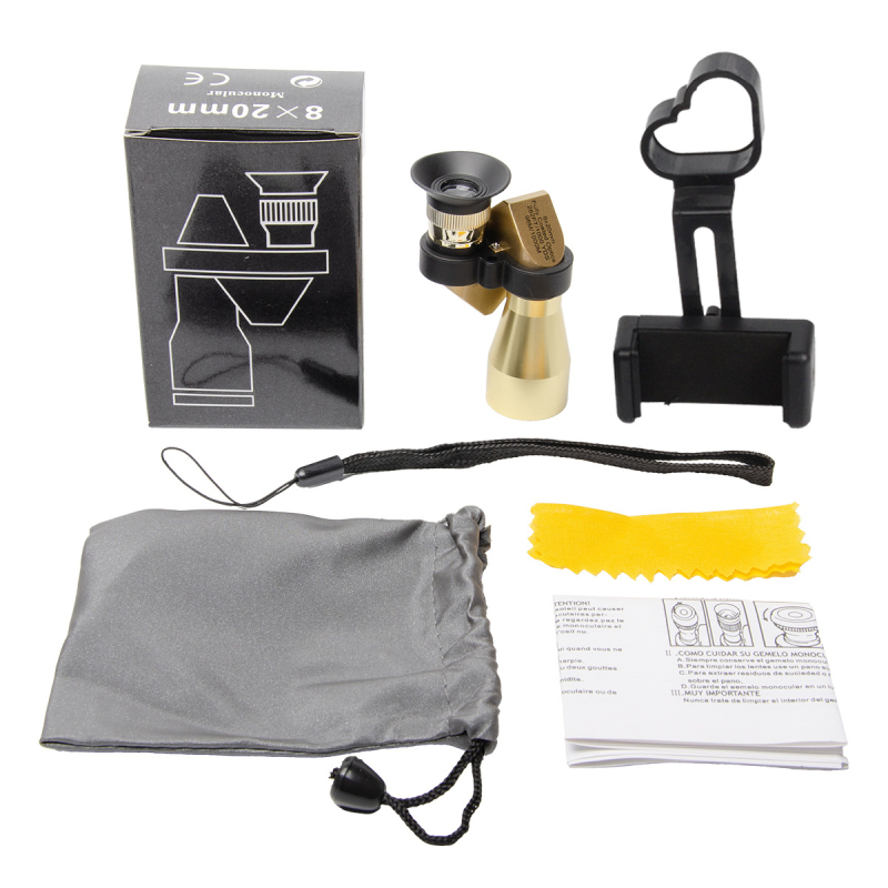 Монокулярен телескоп, полуметален корпус, модел 8x20 ъглов телескоп, 10x увеличение, зрително поле 96 м/1000 м, Global Eagle