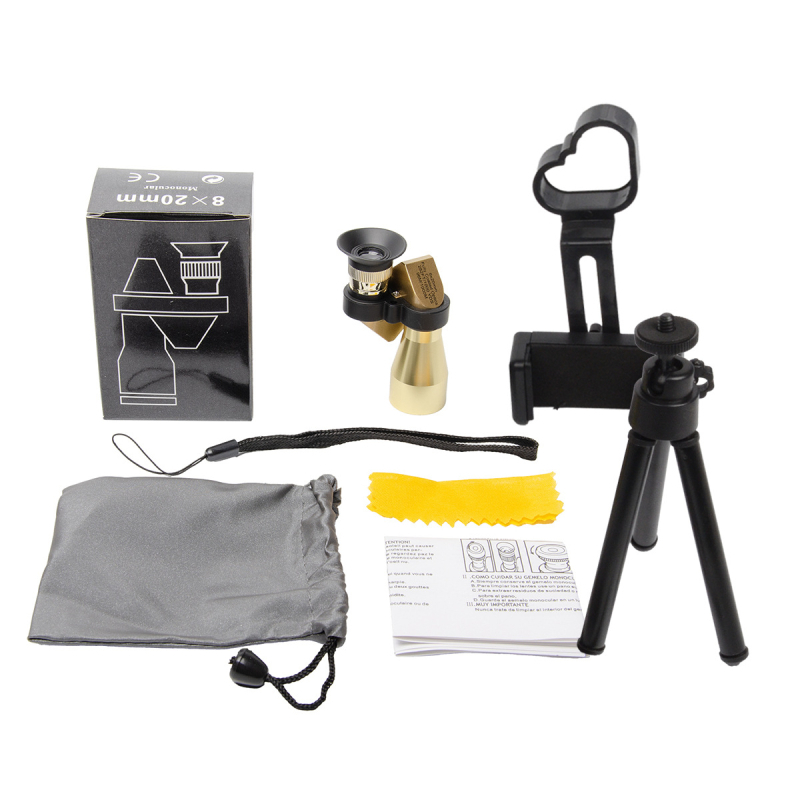 Монокулярен телескоп, полуметален корпус, модел 8x20 ъглов телескоп, 10x увеличение, зрително поле 96 м/1000 м, Global Eagle