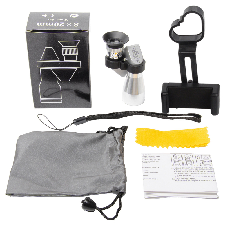 Монокулярен телескоп, полуметален корпус, модел 8x20 ъглов телескоп, 10x увеличение, зрително поле 96 м/1000 м, Global Eagle