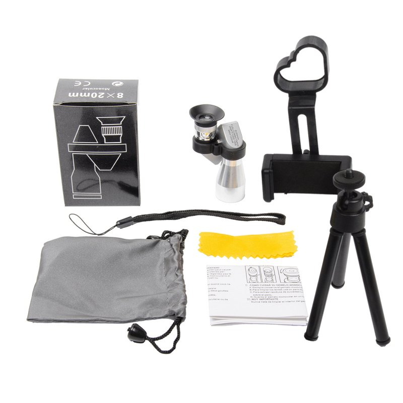 Монокулярен телескоп, полуметален корпус, модел 8x20 ъглов телескоп, 10x увеличение, зрително поле 96 м/1000 м, Global Eagle