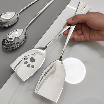 Set žlica i spatula od nehrđajućeg čelika 304 – minimalistički kuhinjski alat za samoposluživanje, teppanyaki kompatibilan, antislip držak, visoka toplinska otpornost, premaz protiv lijepljenja