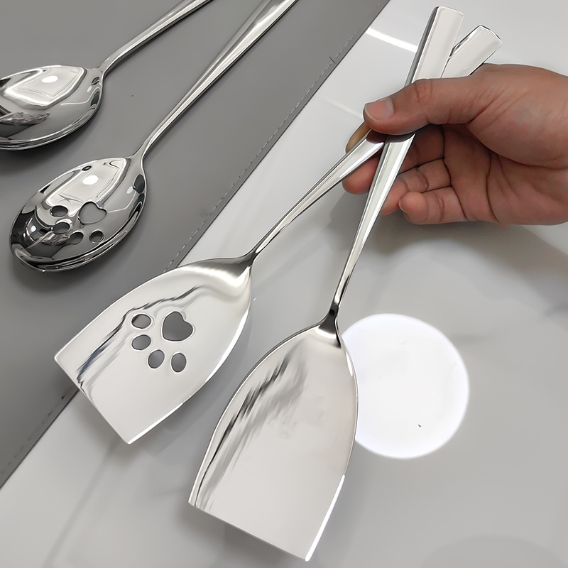 Set žlica i spatula od nehrđajućeg čelika 304 – minimalistički kuhinjski alat za samoposluživanje, teppanyaki kompatibilan, antislip držak, visoka toplinska otpornost, premaz protiv lijepljenja