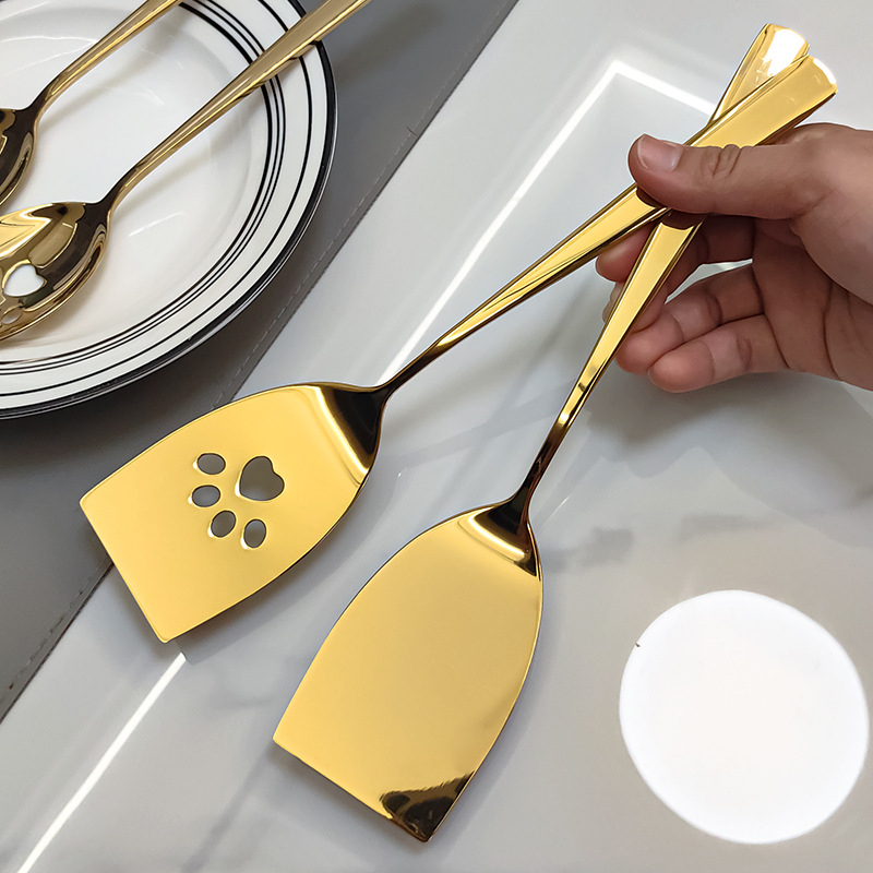Set žlica i spatula od nehrđajućeg čelika 304 – minimalistički kuhinjski alat za samoposluživanje, teppanyaki kompatibilan, antislip držak, visoka toplinska otpornost, premaz protiv lijepljenja