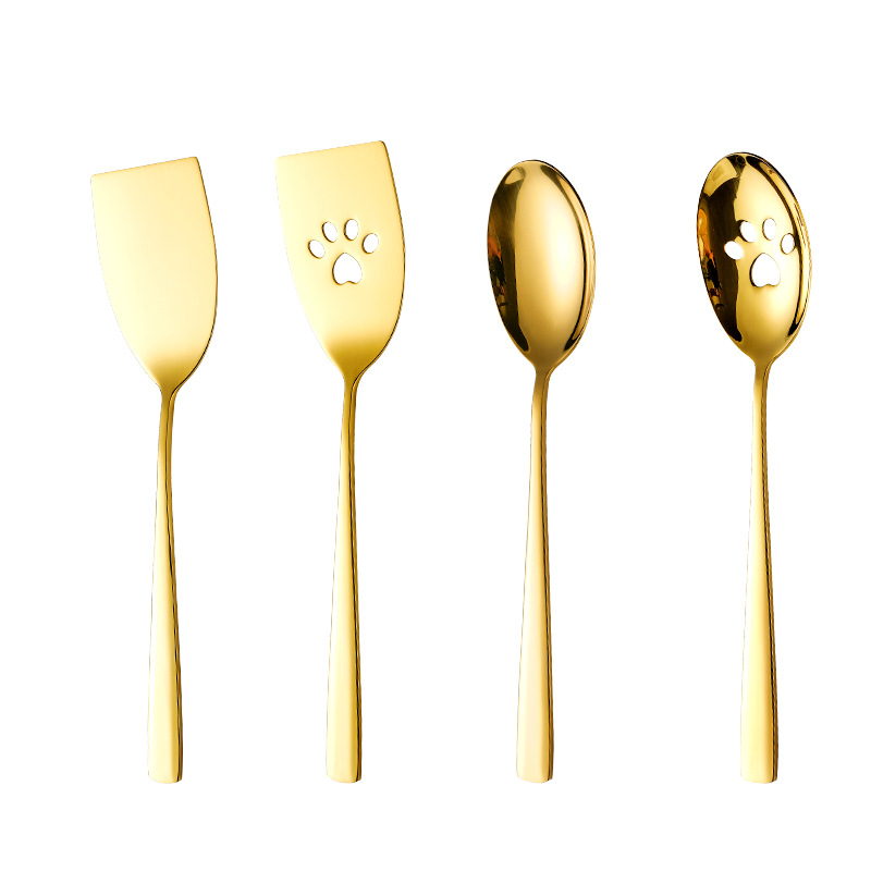 Set žlica i spatula od nehrđajućeg čelika 304 – minimalistički kuhinjski alat za samoposluživanje, teppanyaki kompatibilan, antislip držak, visoka toplinska otpornost, premaz protiv lijepljenja