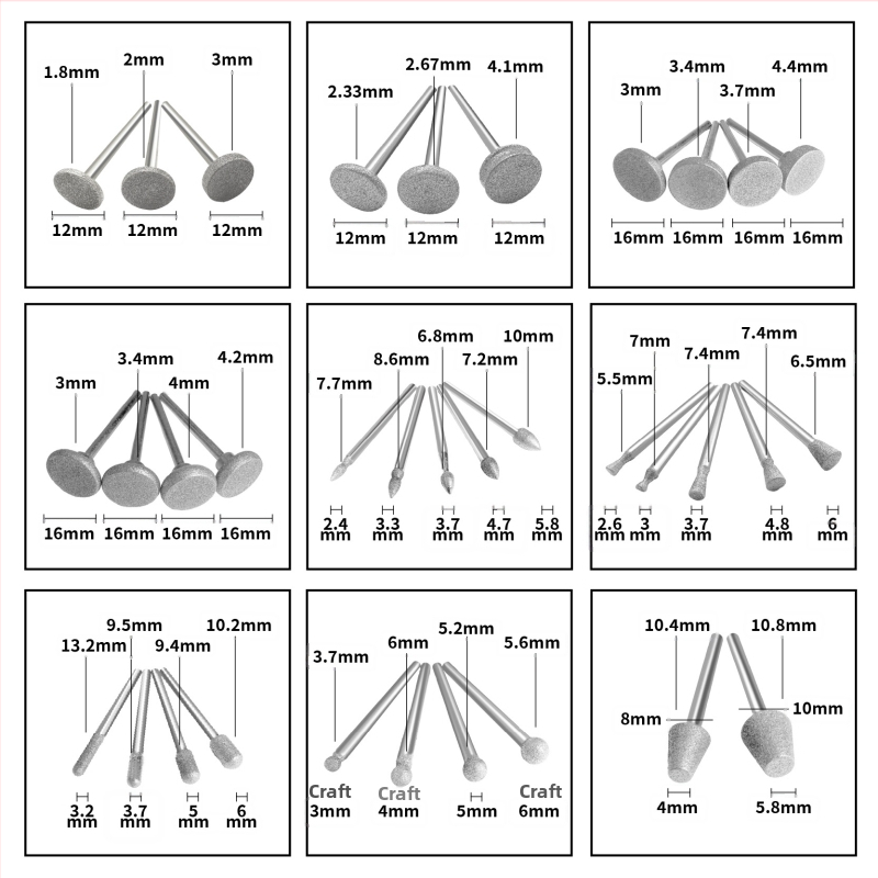 Diamantová brúsna ihla na rezbárstvo jade – škrabanie, brúsenie, vŕtanie, DIY remeslá, gravírovanie; nástroj s veľkou hlavou na brúske; Yunbei, 20 000 rpm, pre iné materiály, pre brúsne disky