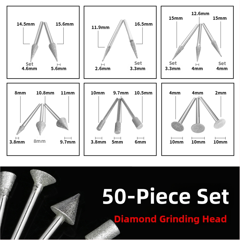 Diamantová brúsna ihla na rezbárstvo jade – škrabanie, brúsenie, vŕtanie, DIY remeslá, gravírovanie; nástroj s veľkou hlavou na brúske; Yunbei, 20 000 rpm, pre iné materiály, pre brúsne disky