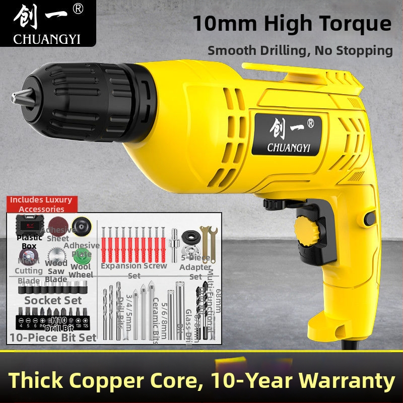 Create One Kézi elektromos fúró – Multifunkcionális, 220V, lépésmentes fordulatszabályozás, háromcsúcsos tokmány, otthoni dekorációhoz