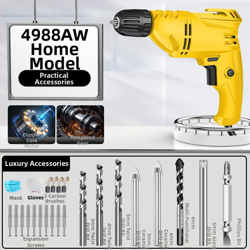 Create One Kézi elektromos fúró – Multifunkcionális, 220V, lépésmentes fordulatszabályozás, háromcsúcsos tokmány, otthoni dekorációhoz